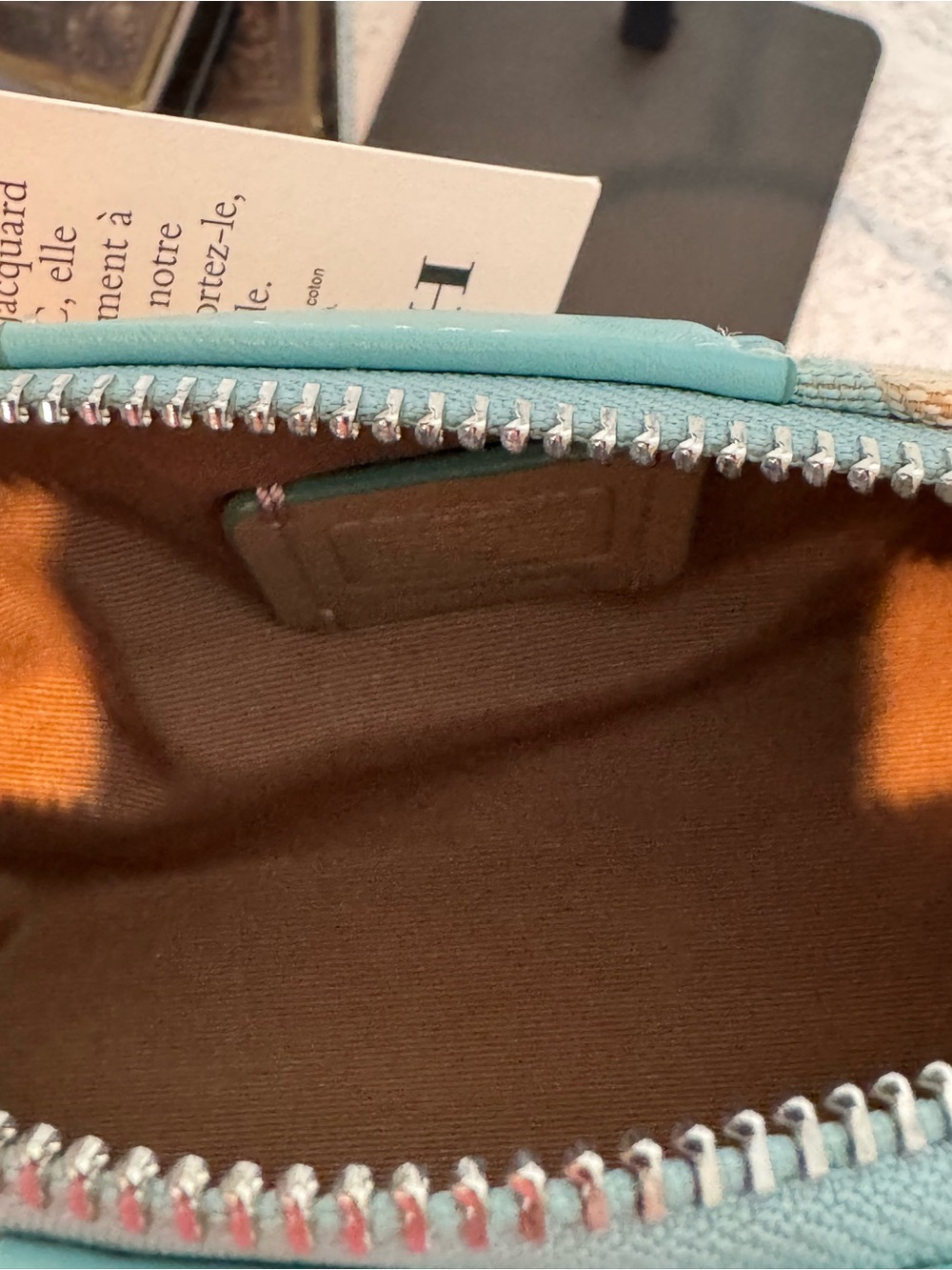Coach Mini Barrel Shoulder Bag in Aqua/Beige Signature Jacquard - Picture 4 of 7